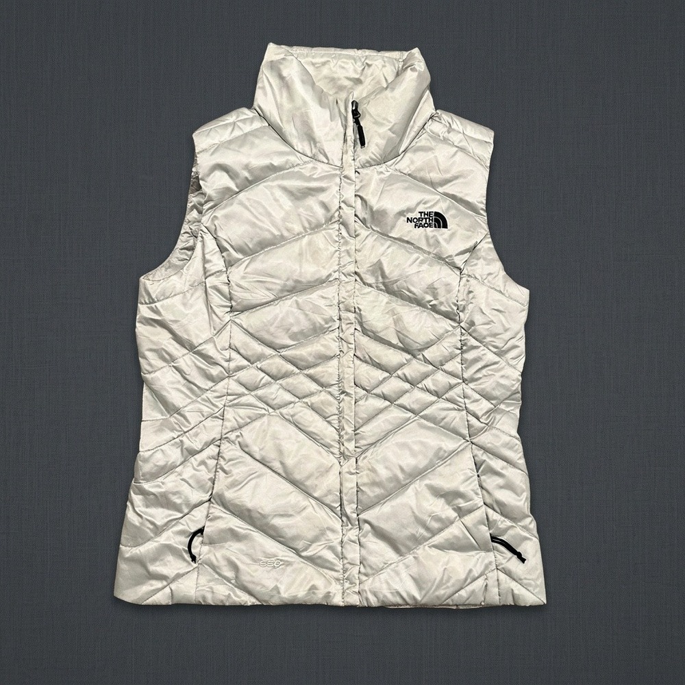 The North Face Womens 550 Down Puffer Vest Silver Gray Quilted Size Small